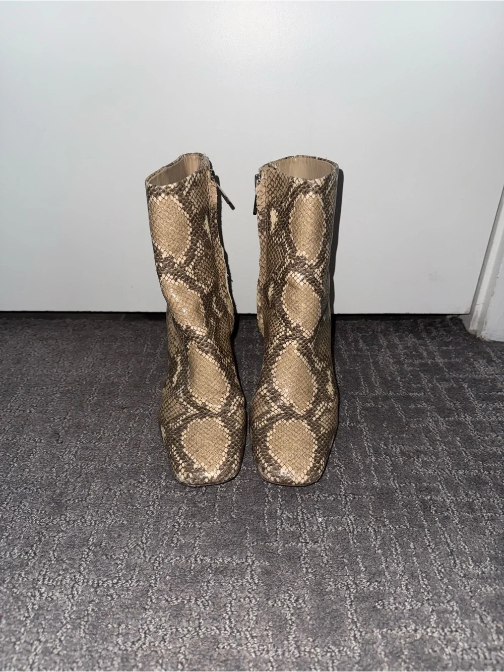 Sam Edelman Snake-Print Ankle Boots in Beige and Brown